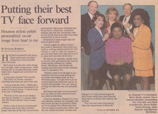 A KHOU Channel 11 feature in The Houston Post about what the on-air talent goes through in order to be on air. Cinthia Moore the key makeup and hair artist at KHOU 11 at the time, is featured in this article.